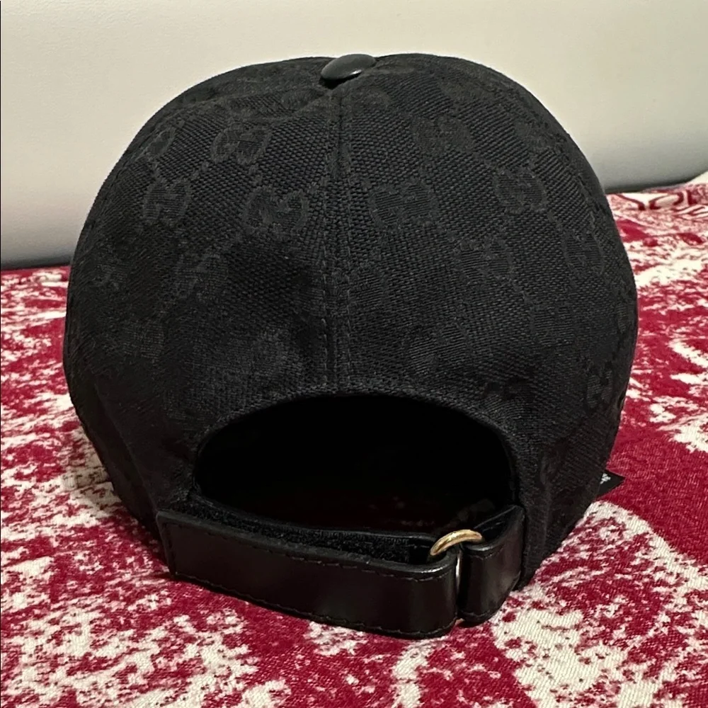 Gucci Black GG Monogram Baseball Cap with Signature Sherry Line